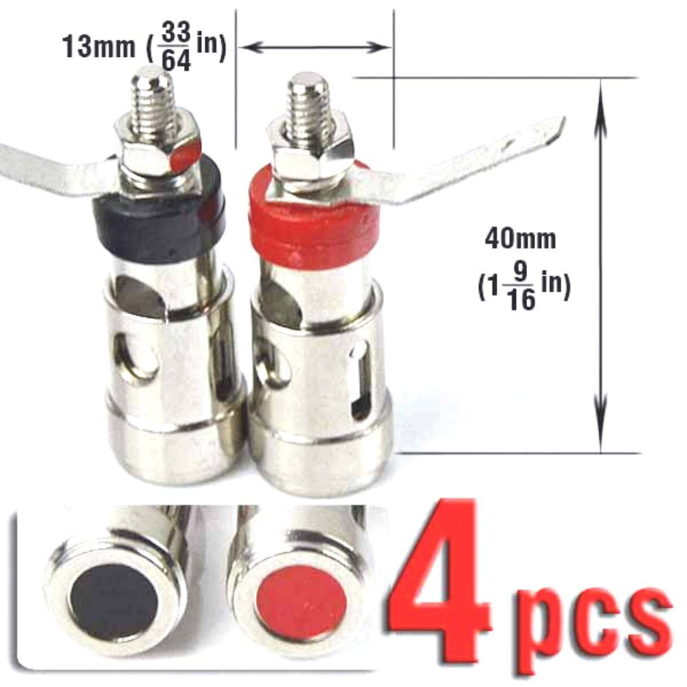 4-Pack Speaker Binding Post Terminals – Spring Loaded Banana Plug Jack Red/Black