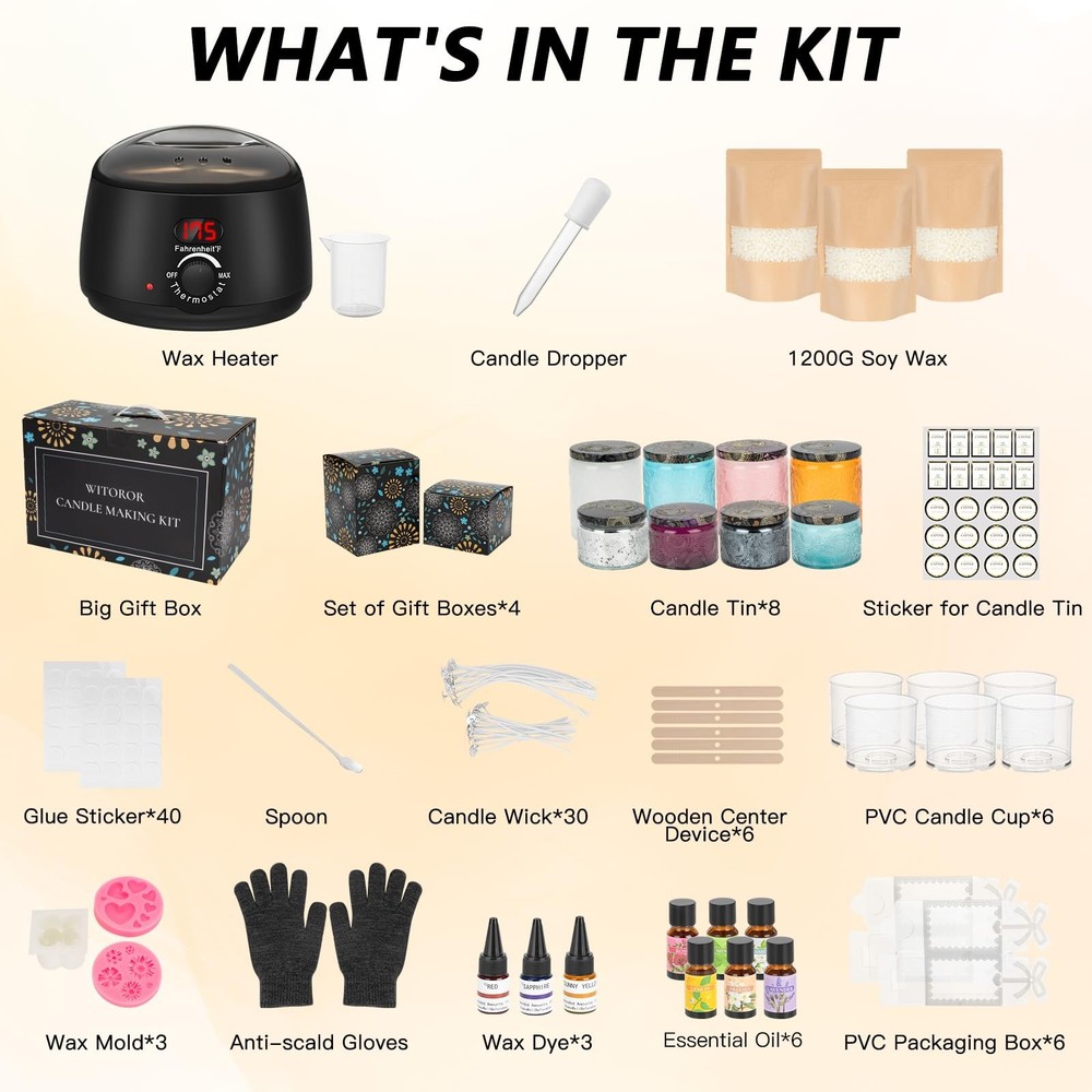 Candle Making Kit, Scented Candles Kit Medium, Black Melt Warmer