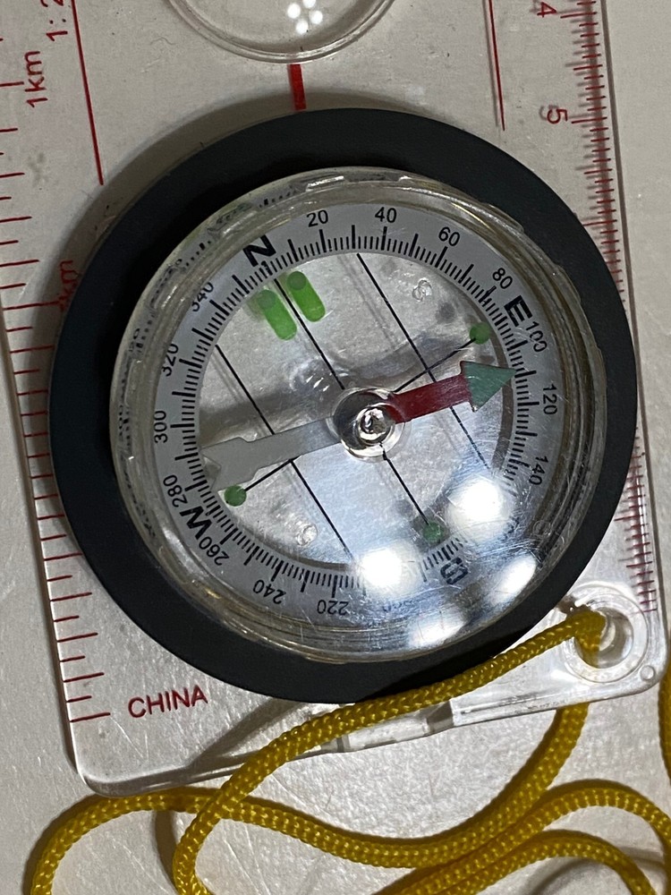 Coleman Compass, Orienteering Dial, Magnifier, and Cord