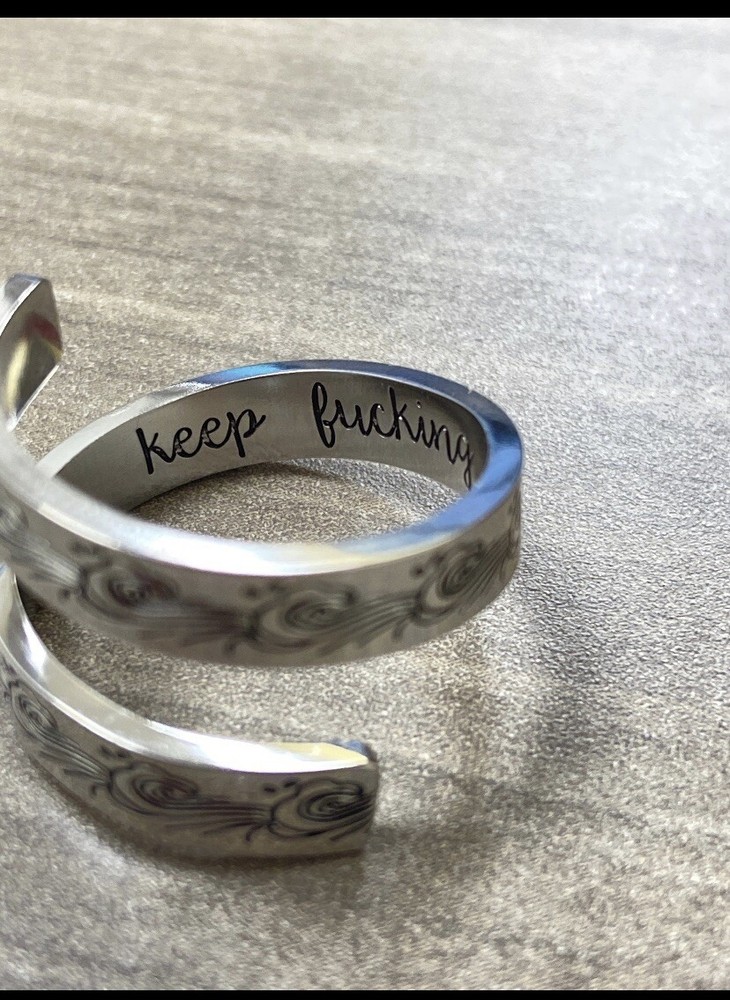 Silver keep f*ing going twist statement ring with waves - unique gift for her
