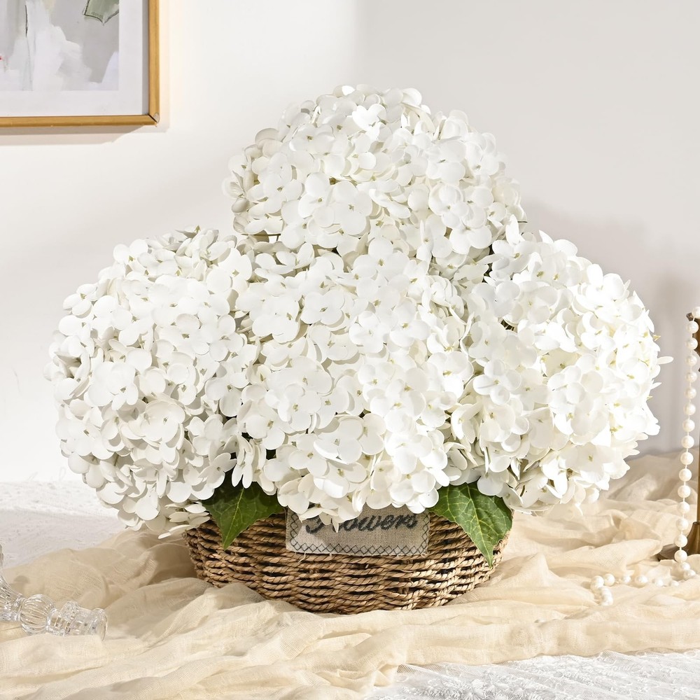 6 Pcs White Hydrangea Artificial Flowers Latex Real Touch Hydrangea, 21 inch ...