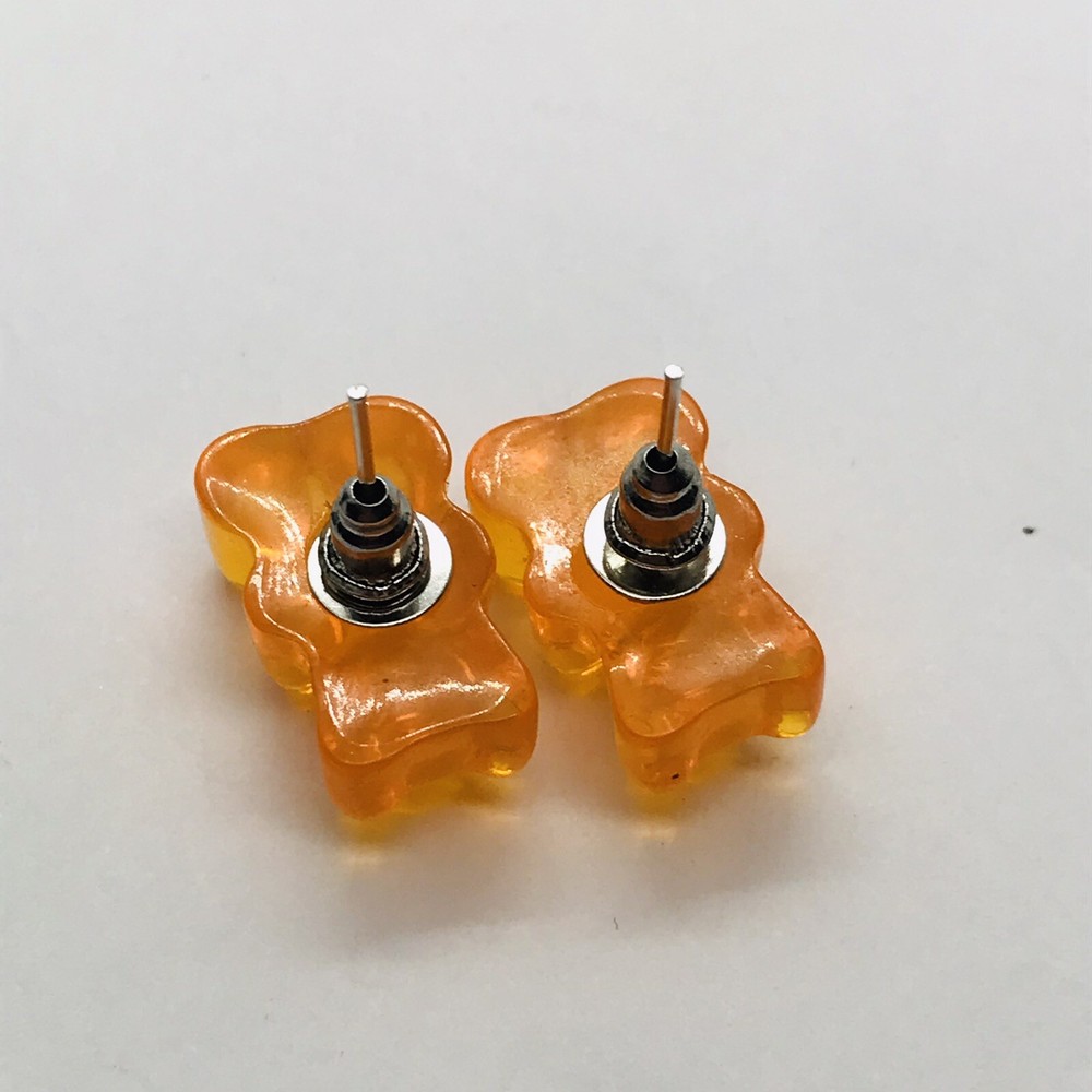 ORANGE GUMMY BEARS CUTE UNIQUE STUD EARRINGS CANDY SO COOL!!!