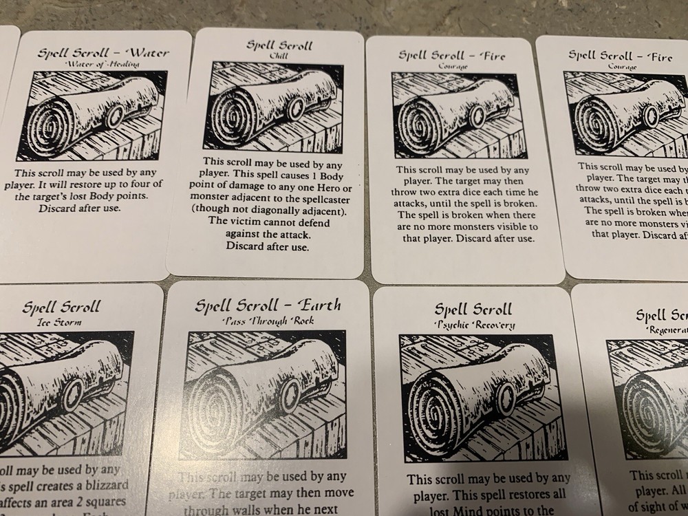 HeroQuest Cards. Artifact & Spell Scroll deck REPRINT. READ DESCRIPTION!