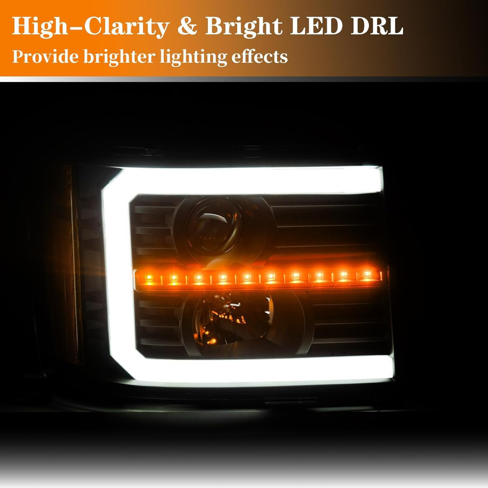 LED DRL Headlight Assembly, Headlights Kit Compatible with 2007-2013 GMC Sierra