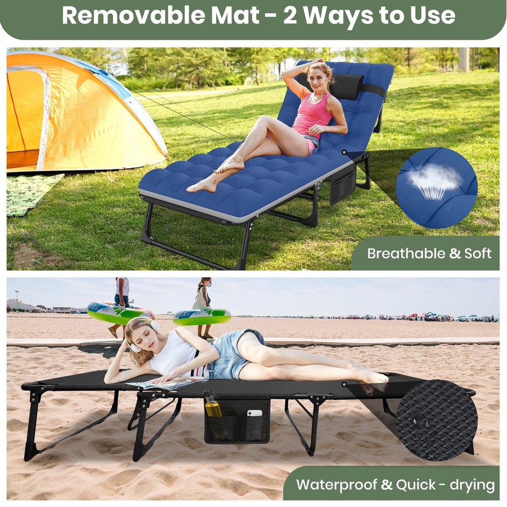 Portable Folding Camping Cot with Mattress, 29" Wide Multi-Position Folding Chai