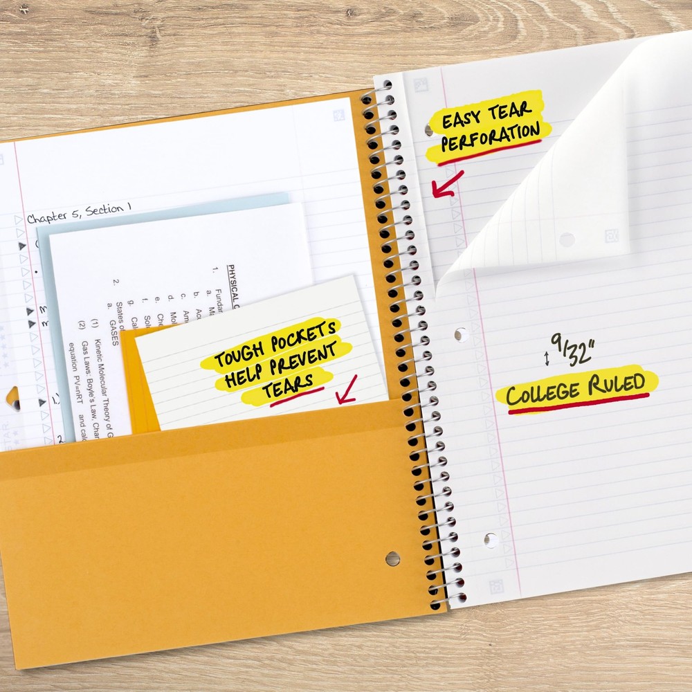 Five Star Spiral Notebook + Study App, 3 Subject, 1 Count (Pack of 1), Black