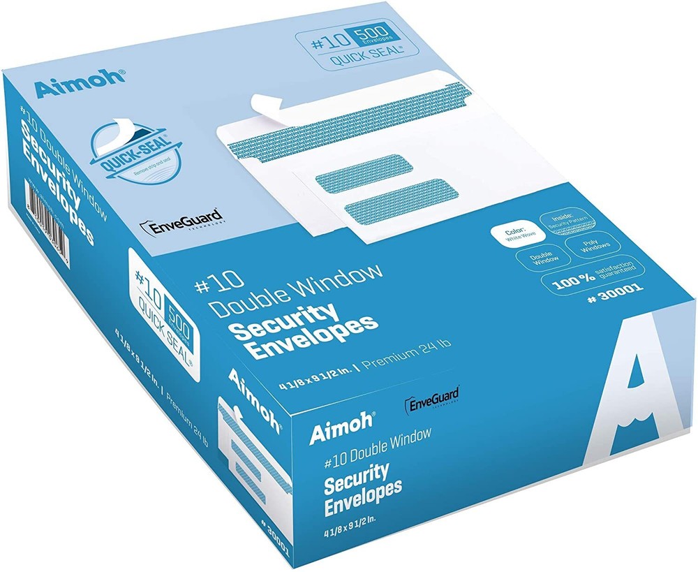 #10 Double Window Security Envelopes - Self Seal - Security Tinted (30001)
