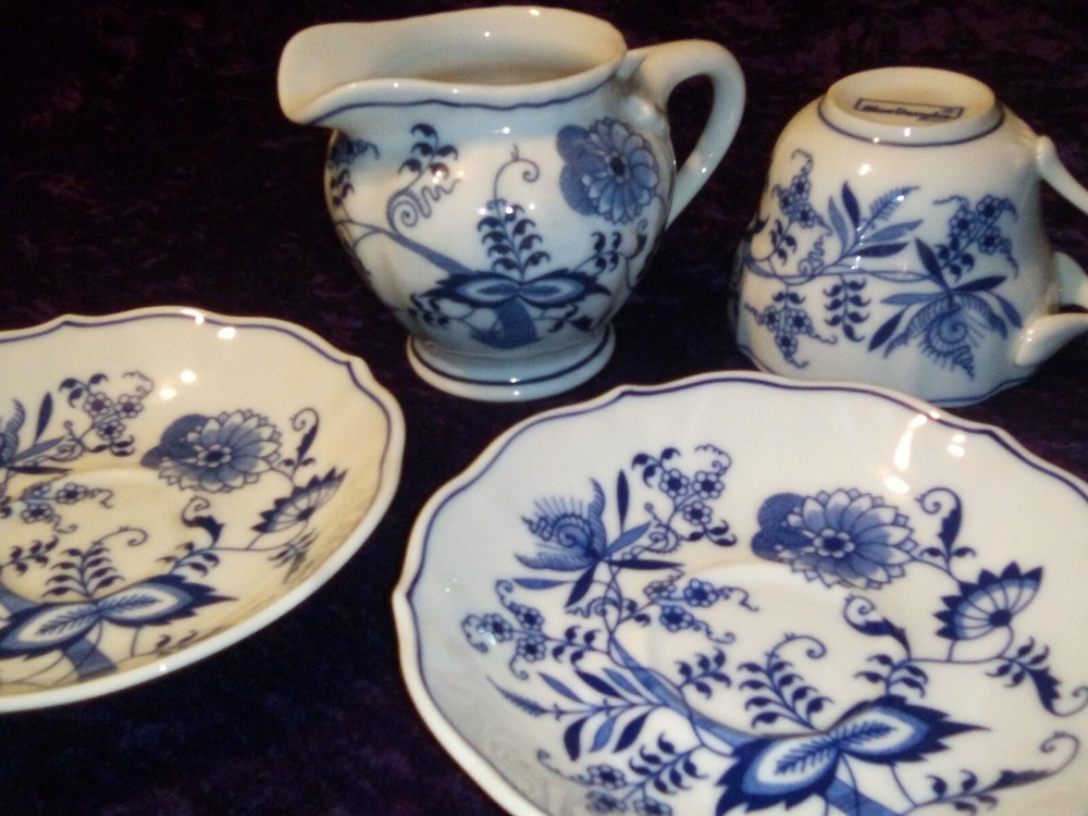 Blue Danube creamer, teacup, and two saucers