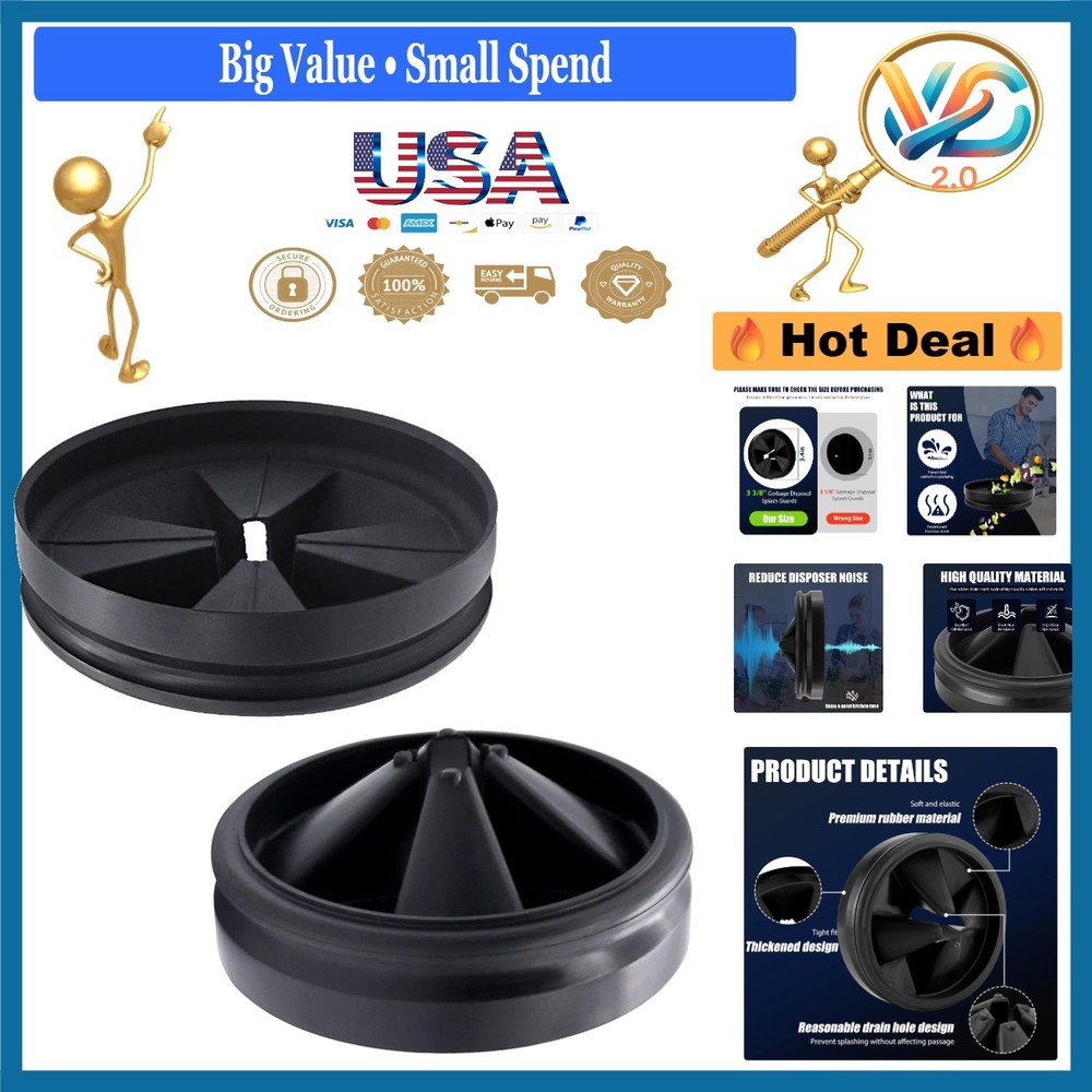 Black 3 3/8" Garbage Disposal Splash Guards Sink Baffle 2-Pack for InSinkErat...