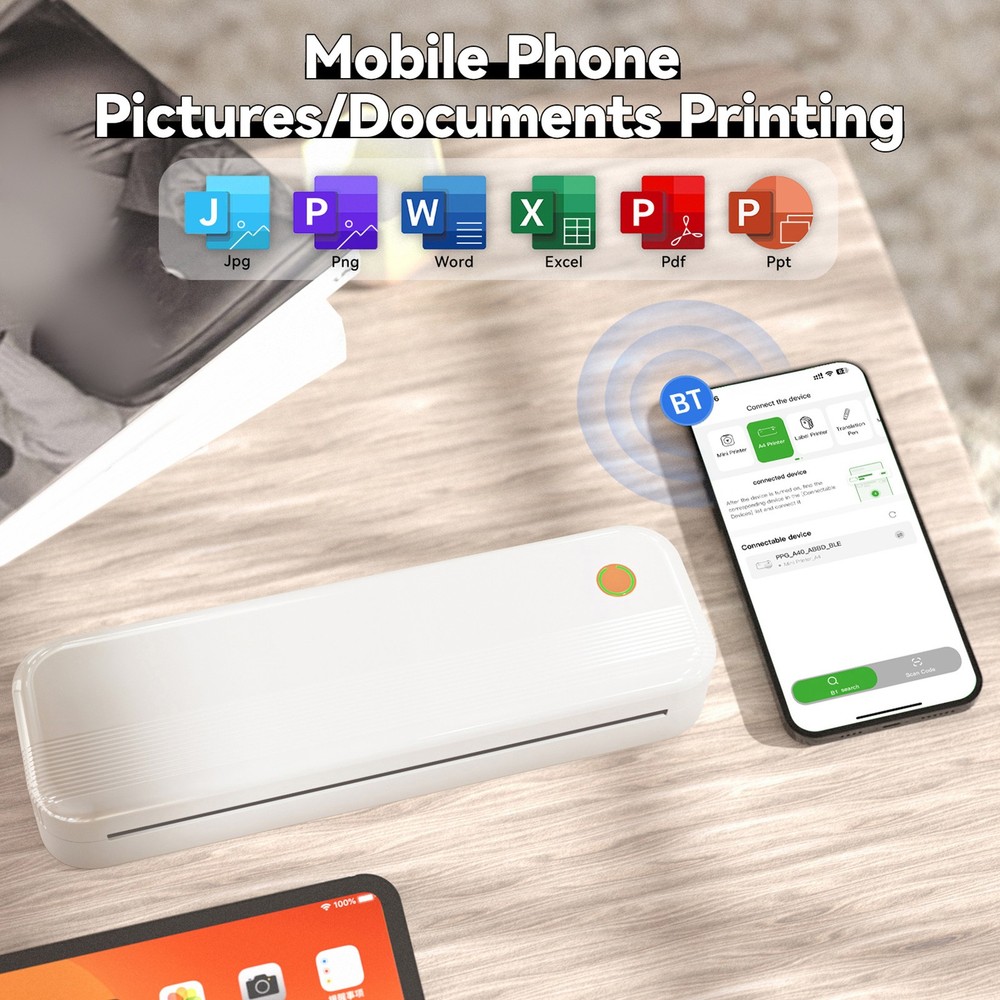 Bluetooth Label Printer Inkless Thermal Printer Multiple Printing Size for Home