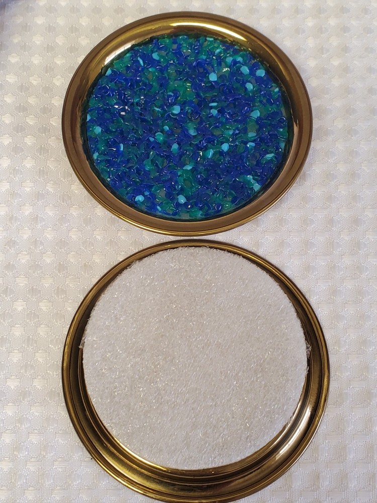 Brass Coasters -6 Pc Set Stackable - Acrylic Pebbles- Mid Century Retro Decor