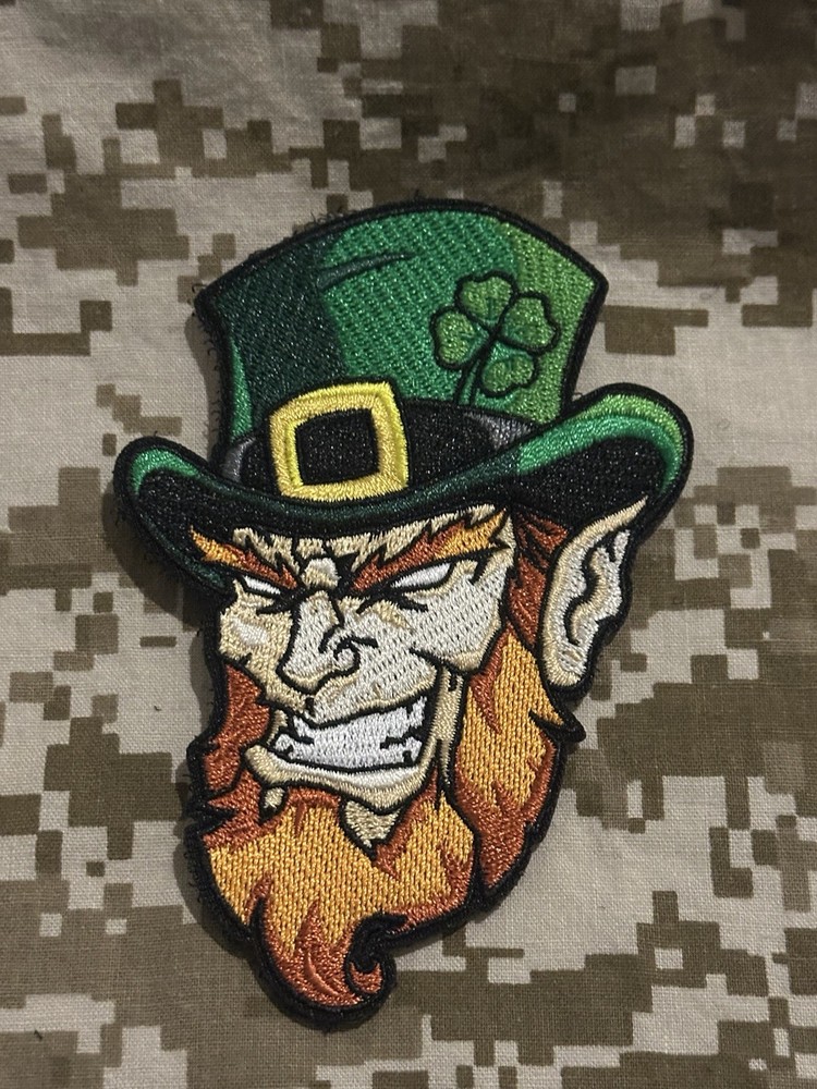 Grumpy Leprechaun And Grumpy Lucky Cat Embroidery Patch.