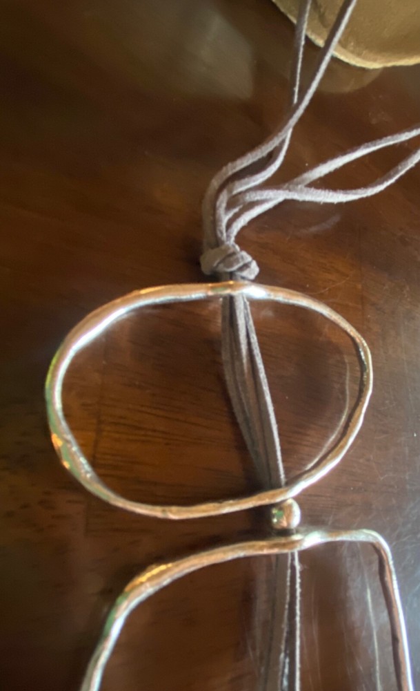 Genuine Leather Grey Statement Silver Tone Circle Round Square Pendant Necklace