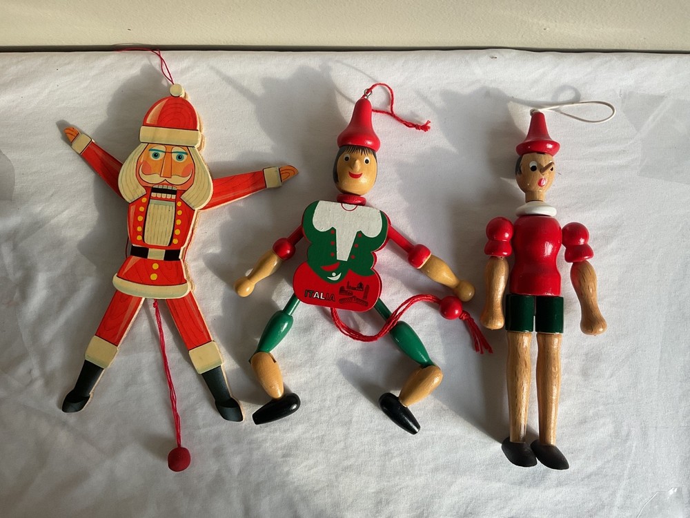 Italian Wood Pinocchio Jumping Jack Pull String & Nutcracker pull string toy