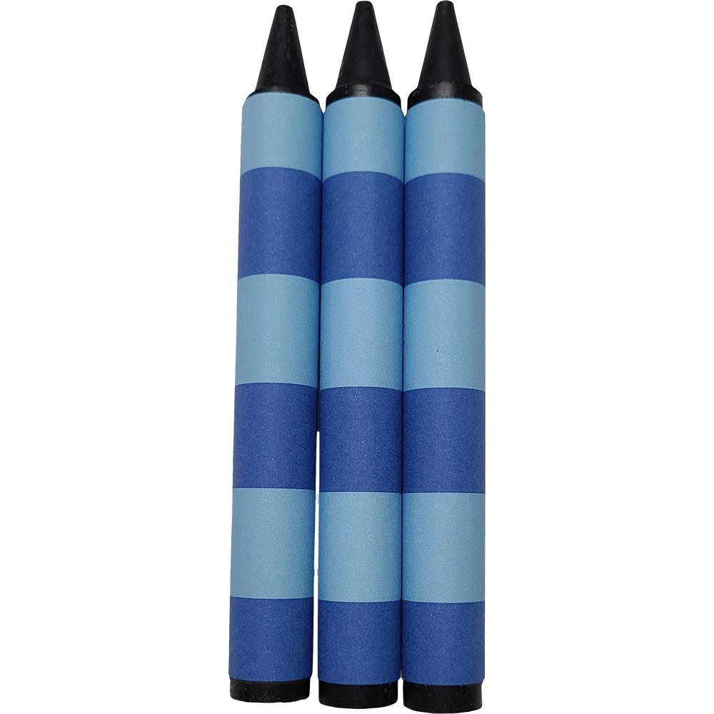 3 Blue Striped Black Jumbo Crayons