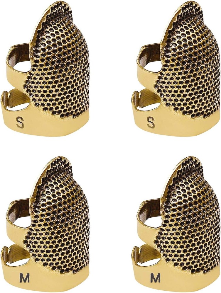 4 Pack Sewing Thimble Finger Protector, Adjustable Metal Shield...