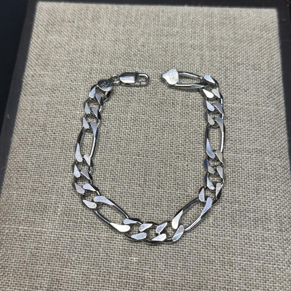 STERLING Silver Mens Figaro Bracelet 9"