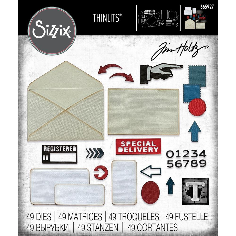 Sizzix / Tim Holtz Thinlits Dies Postale 665927 49 dies Envelope Card Stamps