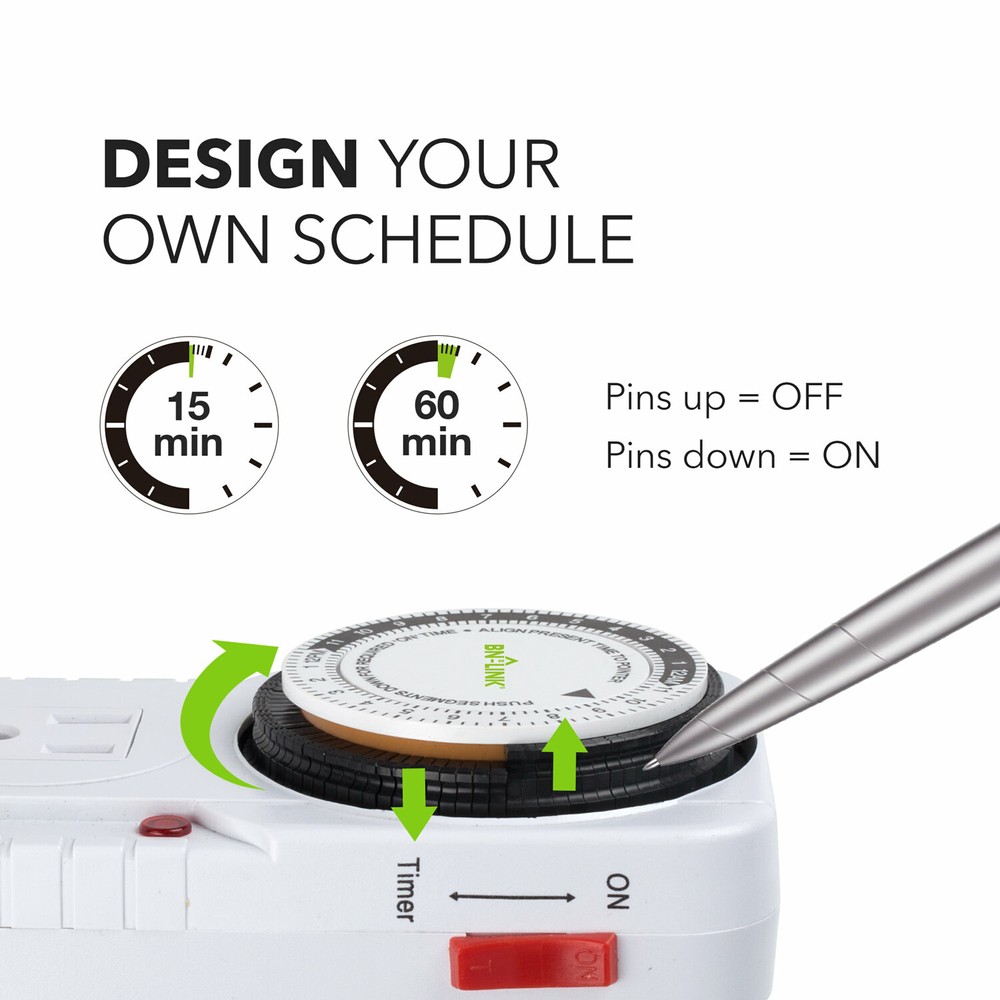 BN-LINK 2 Pack 15min to 24 Hour Programmable Plug-in Mechanical Timer Heavy Duty