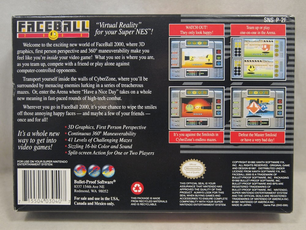 Faceball 2000 (Super Nintendo | SNES) Authentic BOX ONLY