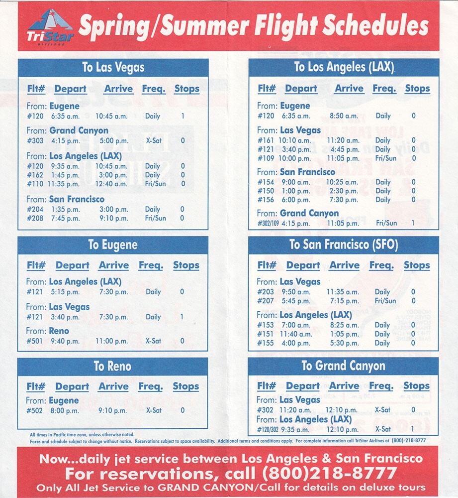 TriStar Airlines timetable 1996/04/07
