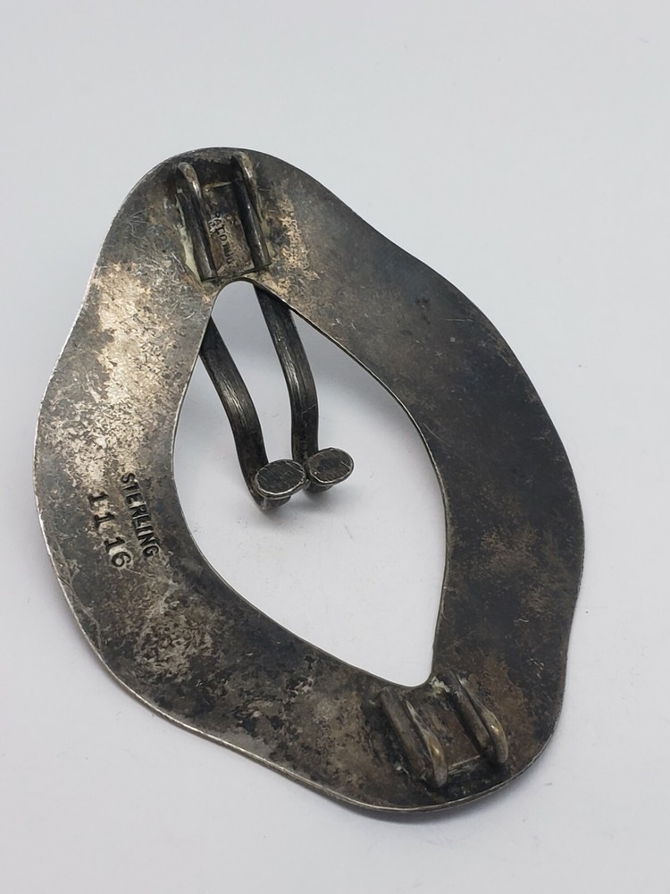 ANTIQUE SOLID STERLING SILVER ETCHED BELT BUCKLE