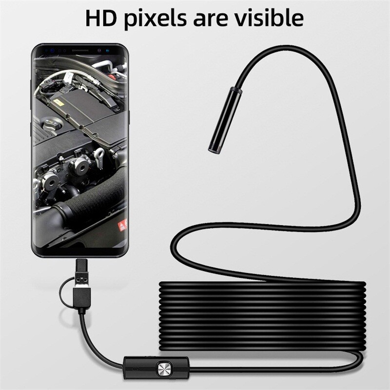 New 7mm HD Snake Endoscope Borescope Inspection Camera for USB Type C Android PC