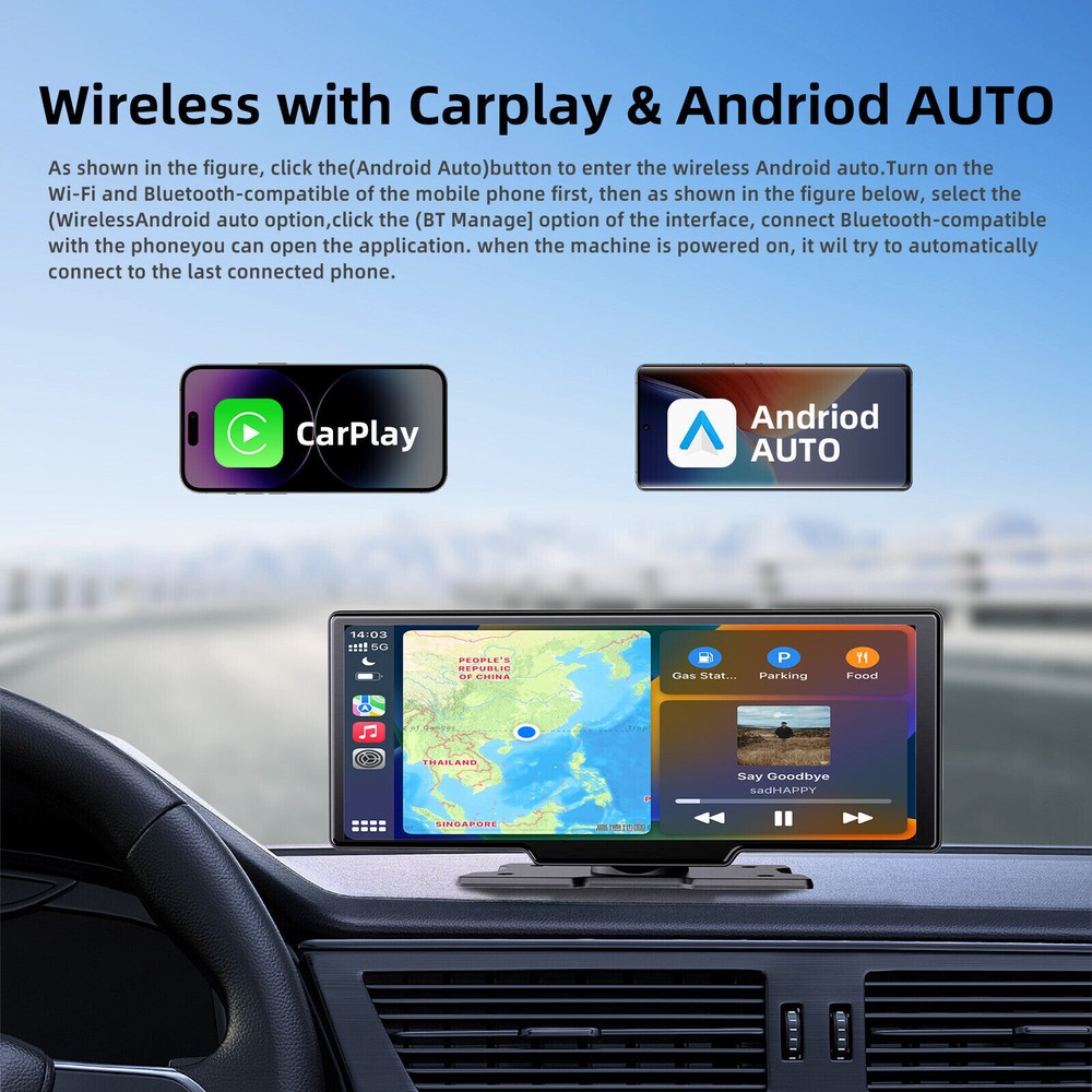Car DVR Video Wireless 10.26'' Dash Camera Carplay & Android Auto Touch Screen