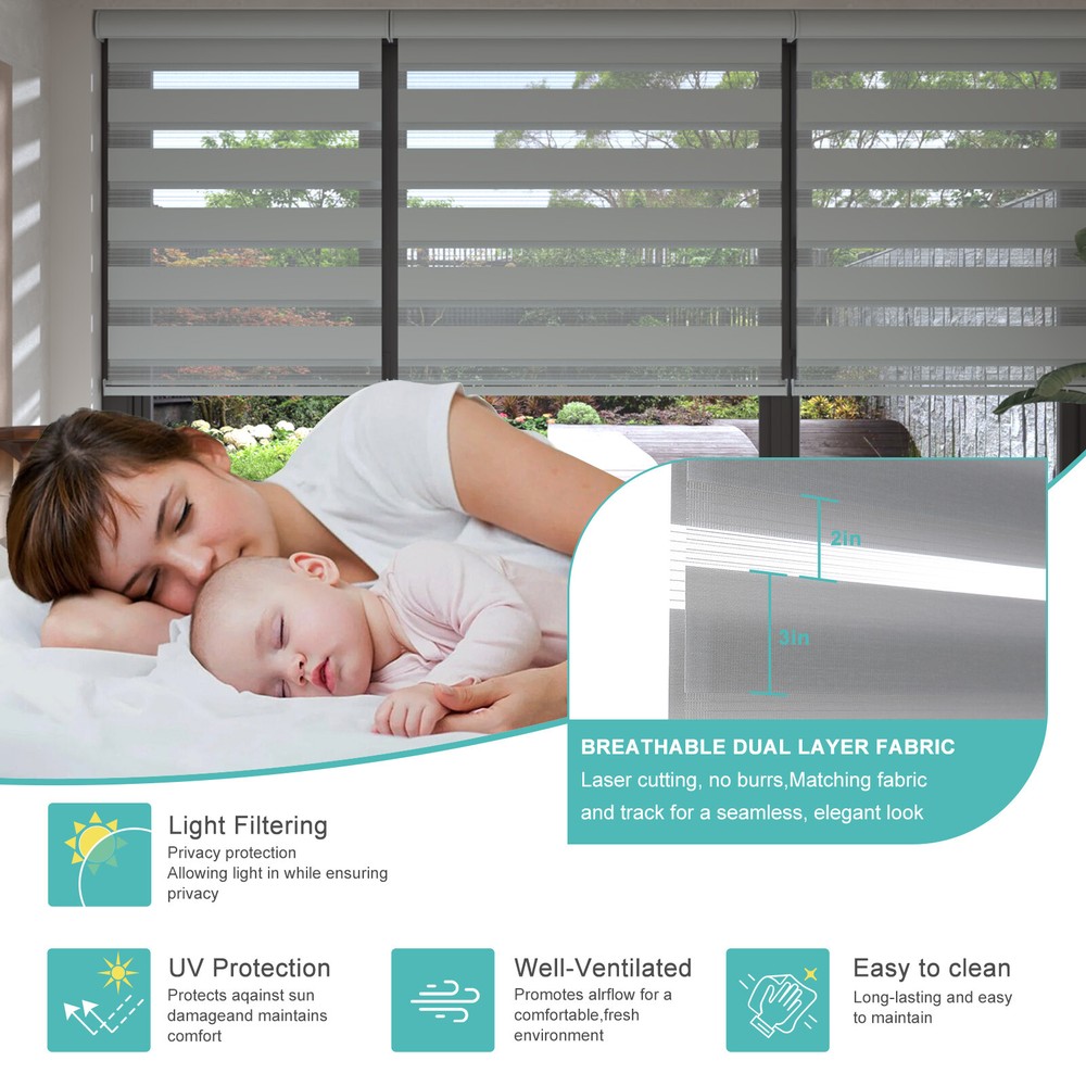 Horizontal Window Shade Blind Zebra Dual Roller Blinds Curtains,Easy to Install