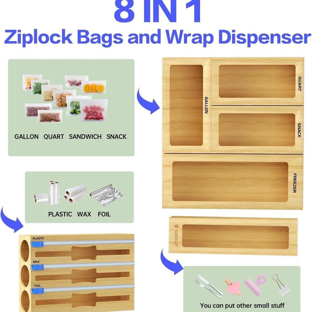 8 in 1 Bag Kitchen Drawer Organizer, Bamboo Foil and Plastic Wrap
