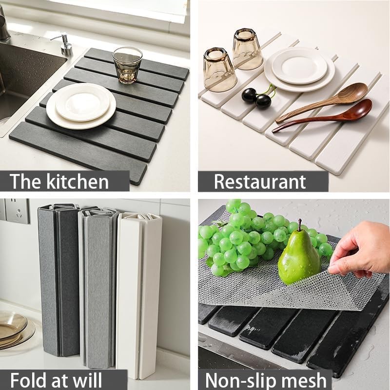 Large Stone Dish Drying Mat Kitchen Counter,Equipped Dish Rack Diatomaceous