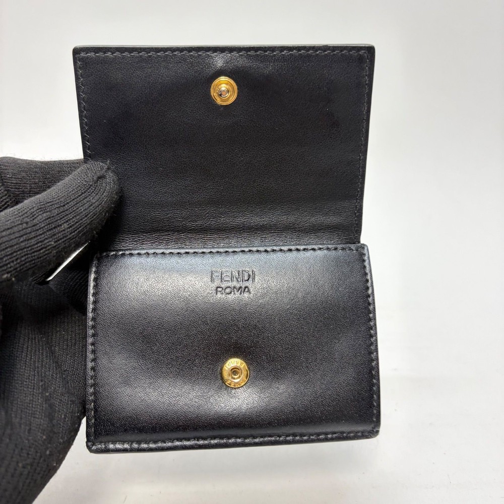 FENDI Three-Fold Wallet Monster Compact Wallet Leather Black