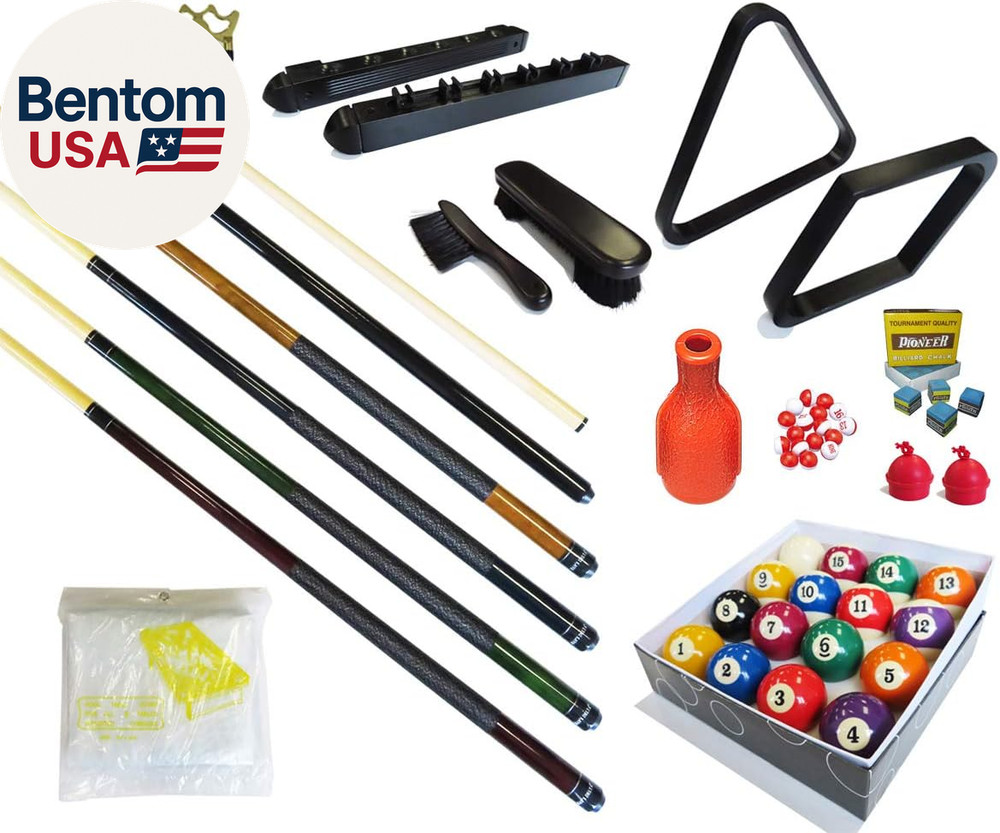 Pool Table - Premium Billiard 32 Pieces Accessory Kit - Pool Cue Sticks Bridge B