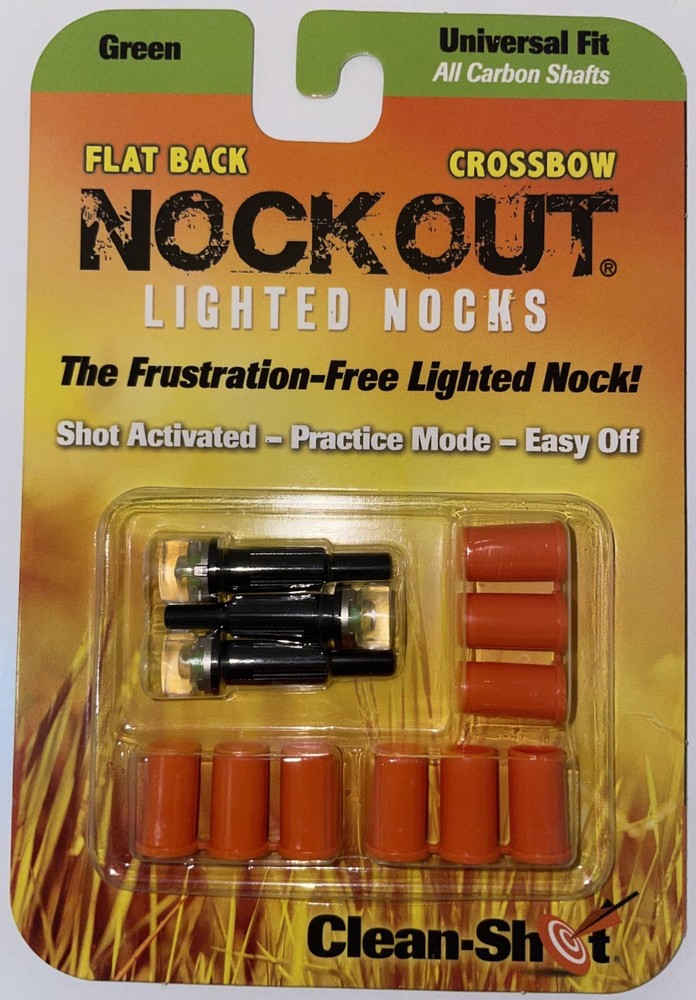 NockOut Lighted Nocks Crossbow Flatback Universal Fit Green 3 Pack