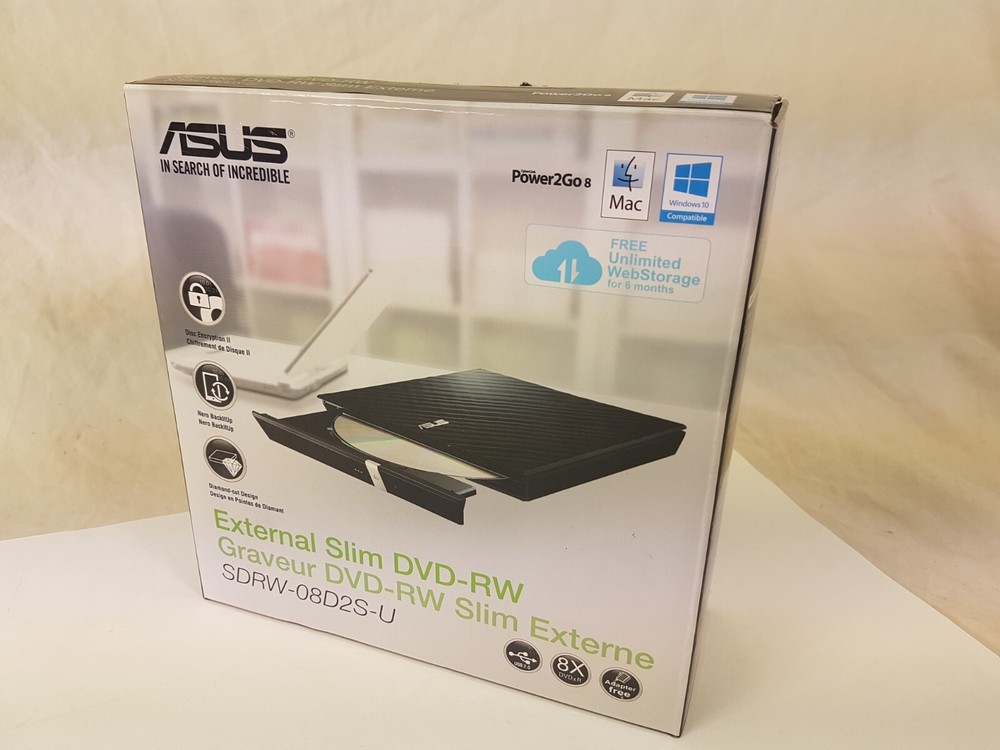 Asus External Slim DVD-RW Drive SDRW-08D2S-U burner CD USB MAC or PC