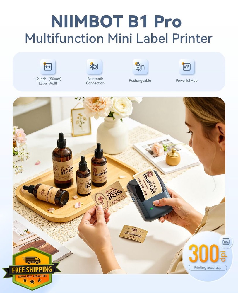 NIIMBOT B1 Pro Label Maker: HD Bluetooth Thermal Printer