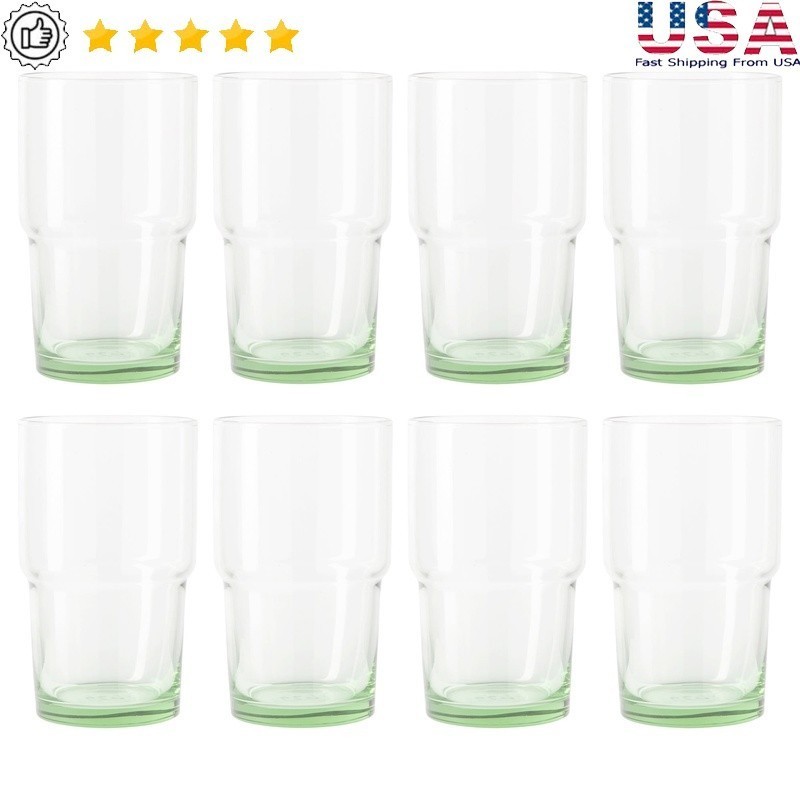 Clear Green Glassware 8 Pack 15oz Stackable Recycled Dishwasher Safe Drinkware