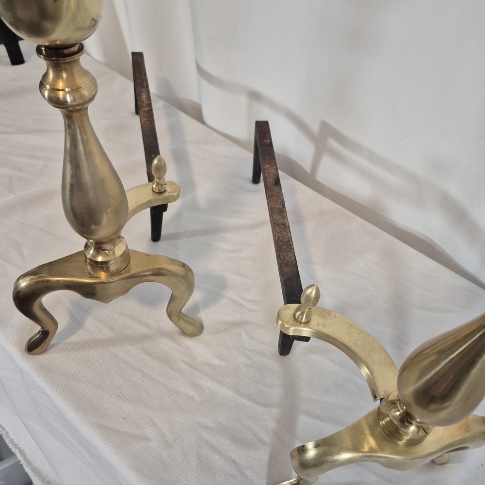 Antique Fireplace Brass Andirons Log Holder