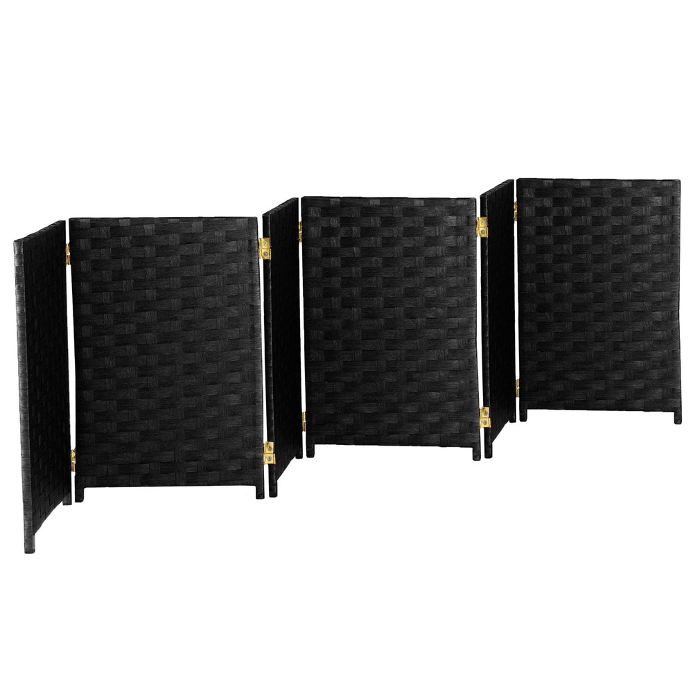 2 ft. Short Woven Fiber Folding Screen - 6 Panel - Black