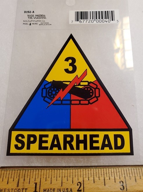 3RD ARMORED DIV STICKER, ARMY, ARMOR SPEARHEAD