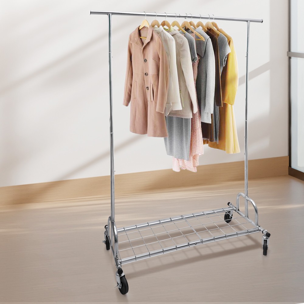 Singel Rail Garment Rack with Wheels Multi Purpose Clothes Storage Drying Hanger