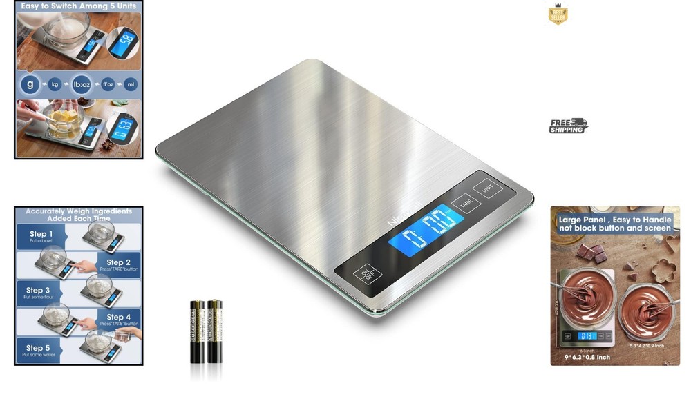Sleek 22lb Kitchen Scale - Digital Display & Easy Tare Function for Home Use
