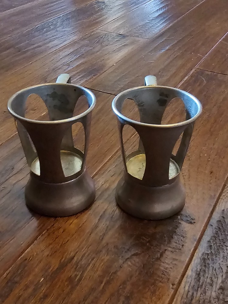 2 Antique Nickel Silver Lily Cup Holders