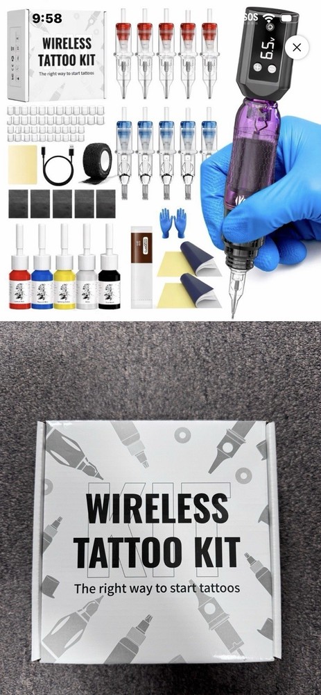Wireless Adjustable Multicolor Tattoo Kit with Pen, Needles, Ink, Accessories
