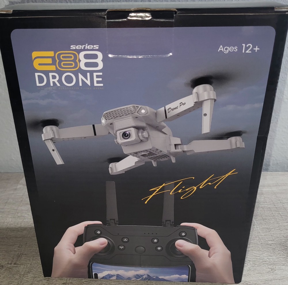 Series E88 Gray Flight Drone Foldable Dual Camera Photo & Video LED Light NEW