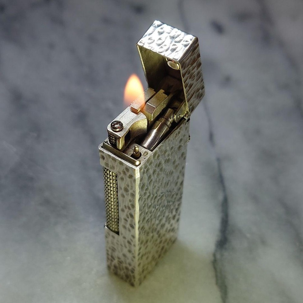 Vintage Dunhill Rolla gas lighter Silver Bark working condition