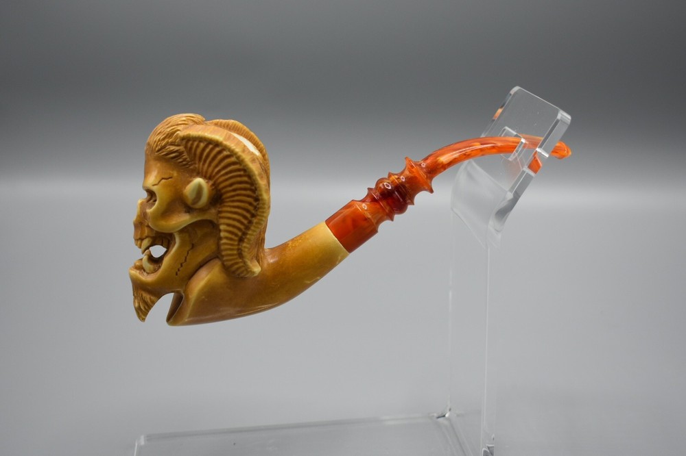 Devil - Satyr figure Pipe Block Meerschaum-NEW Handmade With Case#1266