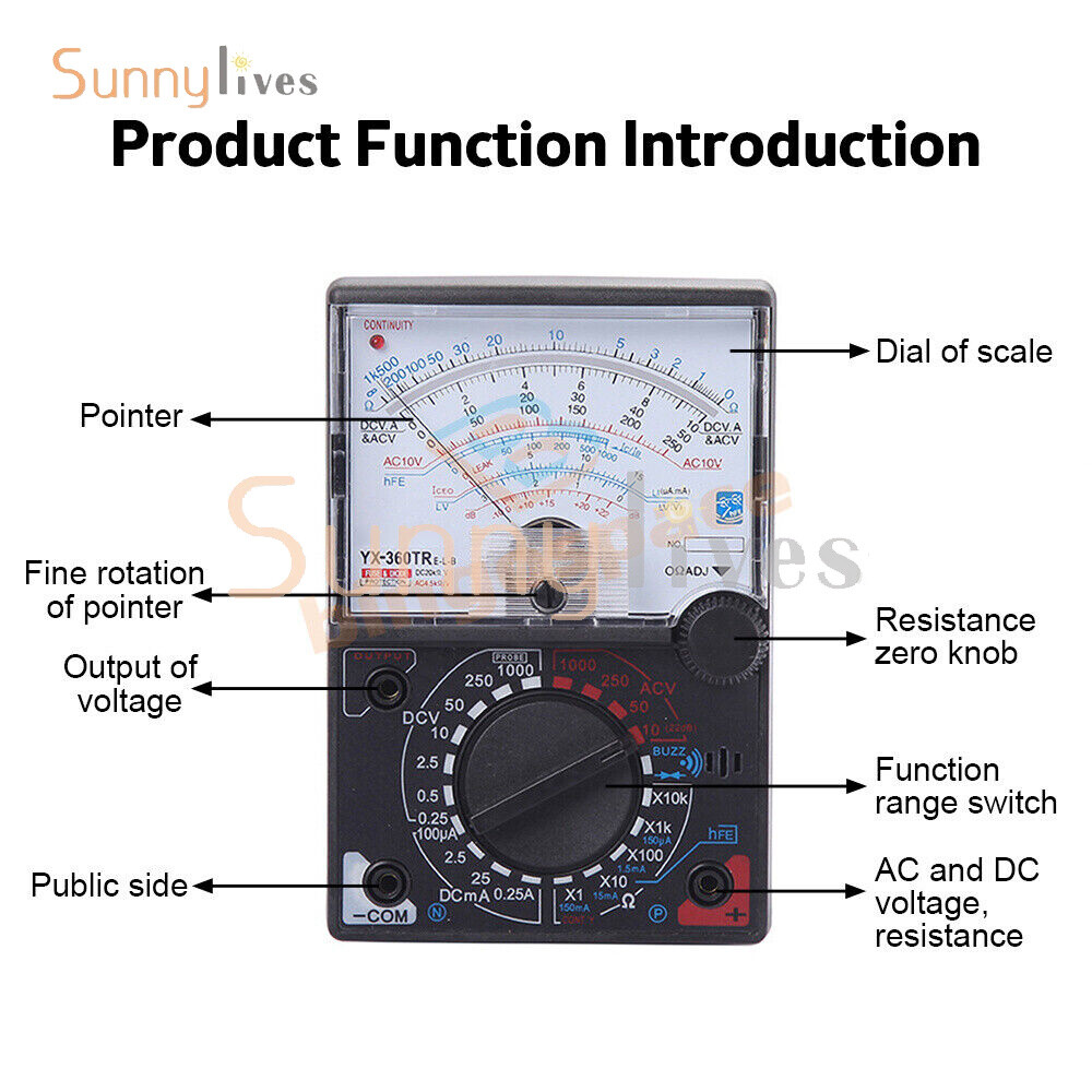 Pointer Display Electrical Multimeter Voltage Current Resistance Tester AC DC