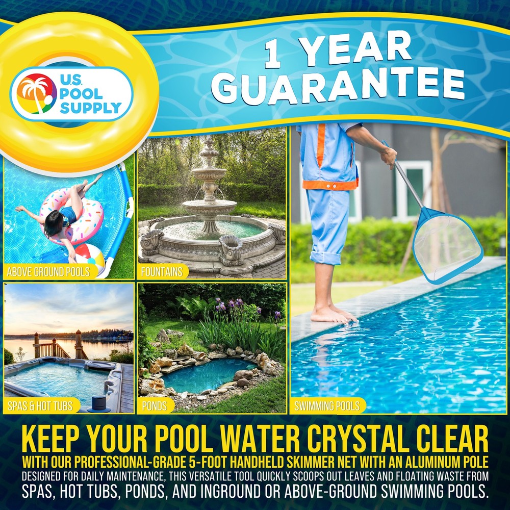 30" Handheld Fine Mesh Pool Skimmer Net - 17" Handle, Deep Leaf Netting