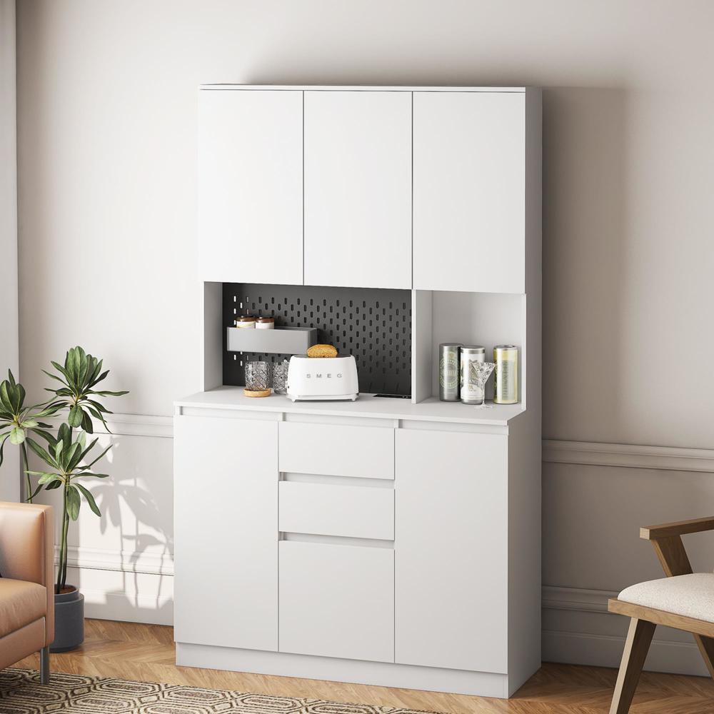 White Modern Freestanding Sideboard with Charging Station